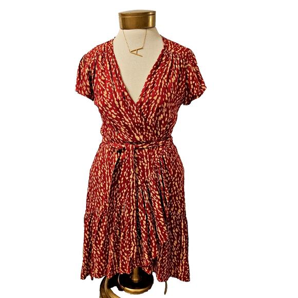 XIX Palms Anthropologie Dress Womens M Medium Red Nairobi Party Wrap Tie - Picture 1 of 7